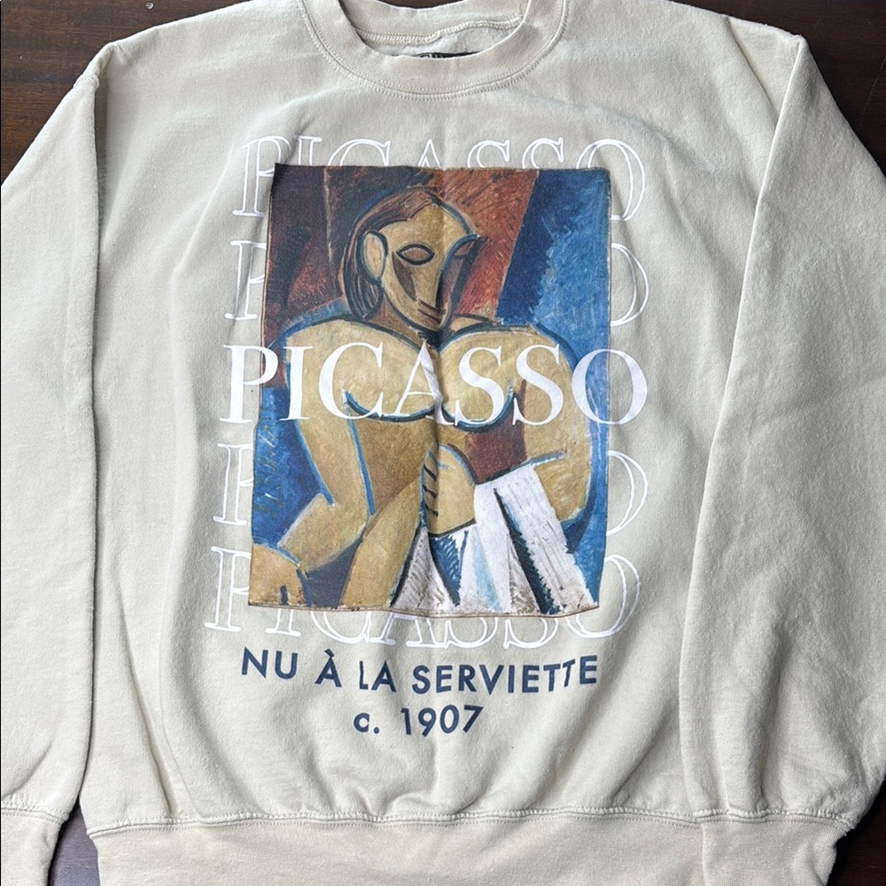 Picasso Graphic Cream Crewneck Sweater